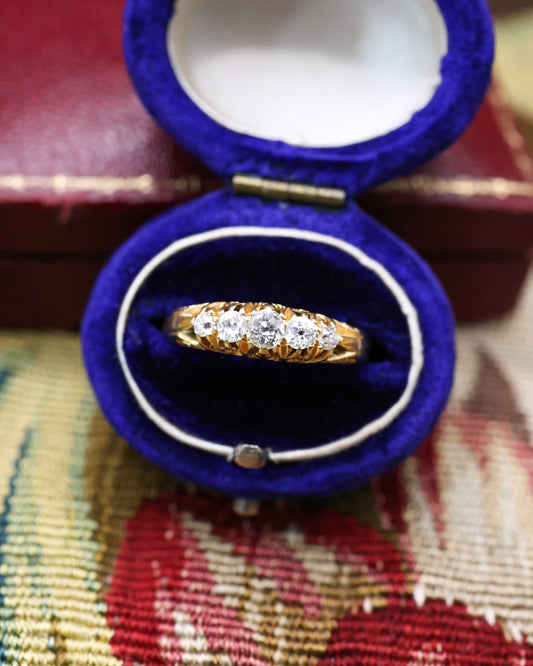 Diamond, Platinum & 18ct Yellow Gold French Five Stone Ring L1/2