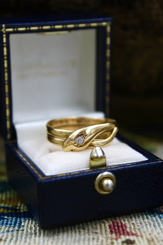 A very fine 18ct Yellow Gold Diamond Snake Ring, by W Wilkinson Ltd. London, Circa 1934 - Robin Haydock Antiques