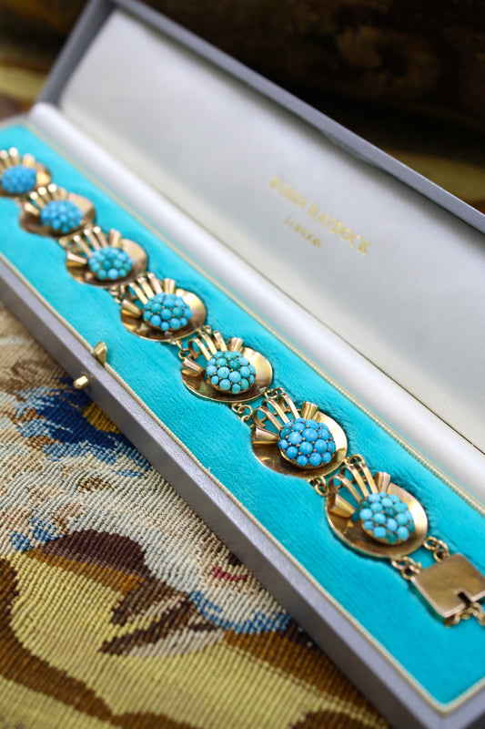 15ct Yellow Gold & Turquoise Bracelet - Robin Haydock Antiques