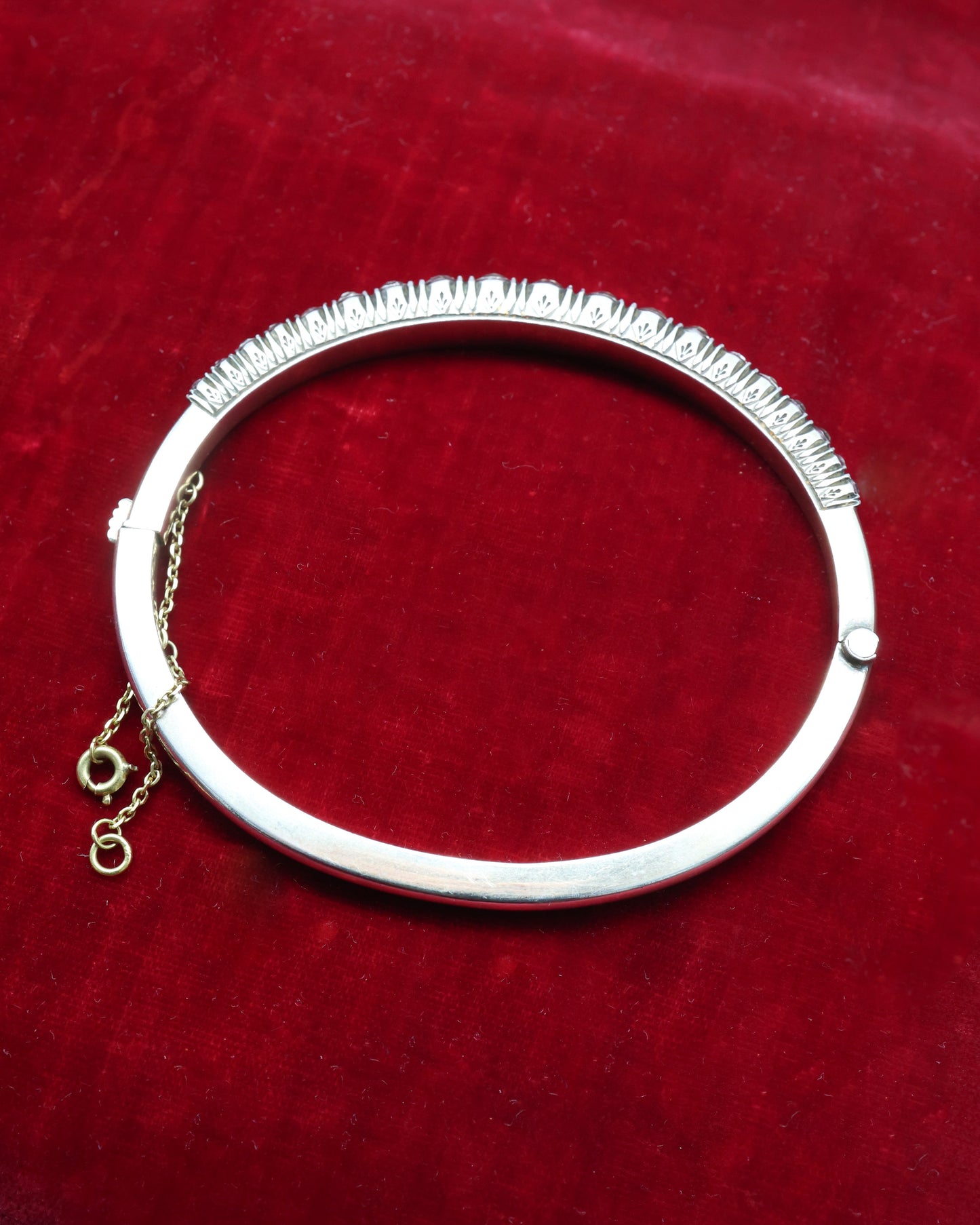 A very fine Silver (tested European Grade), Graduated, Paste, Half Hinged Bangle. Circa 1890. Continental.