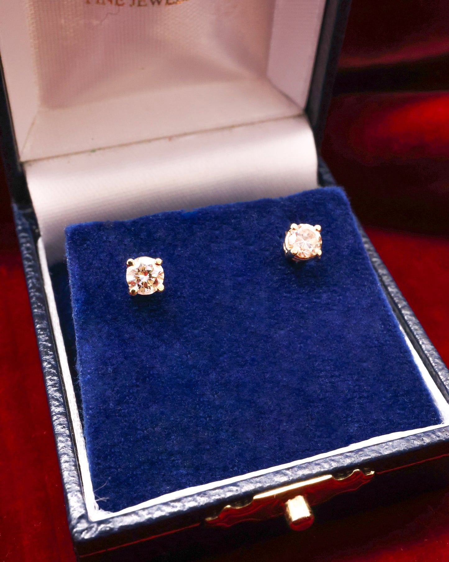 A fine pair of 14 carat Yellow Gold, Diamond Stud Earrings, Preowned.