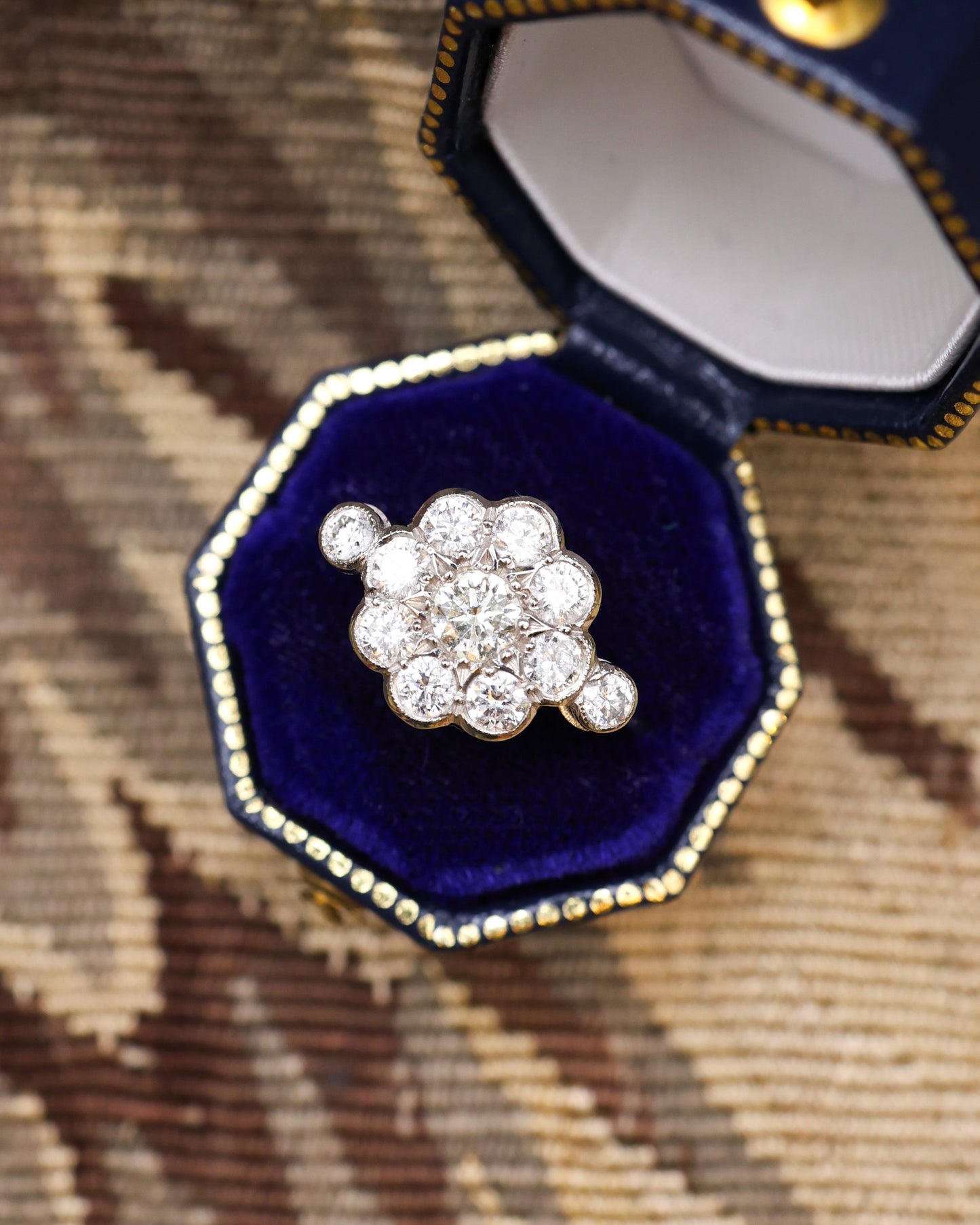 18ct White Gold 1.45 ct (French Control marks), Diamond Daisy Cluster Ring Circa 1930 - Robin Haydock Antique Jewellery
