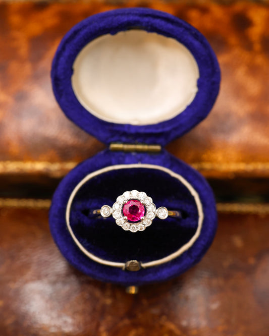 18ct White Gold Burmese Ruby & Diamond Cluster Ring Preowned - Robin Haydock Antique Jewellery