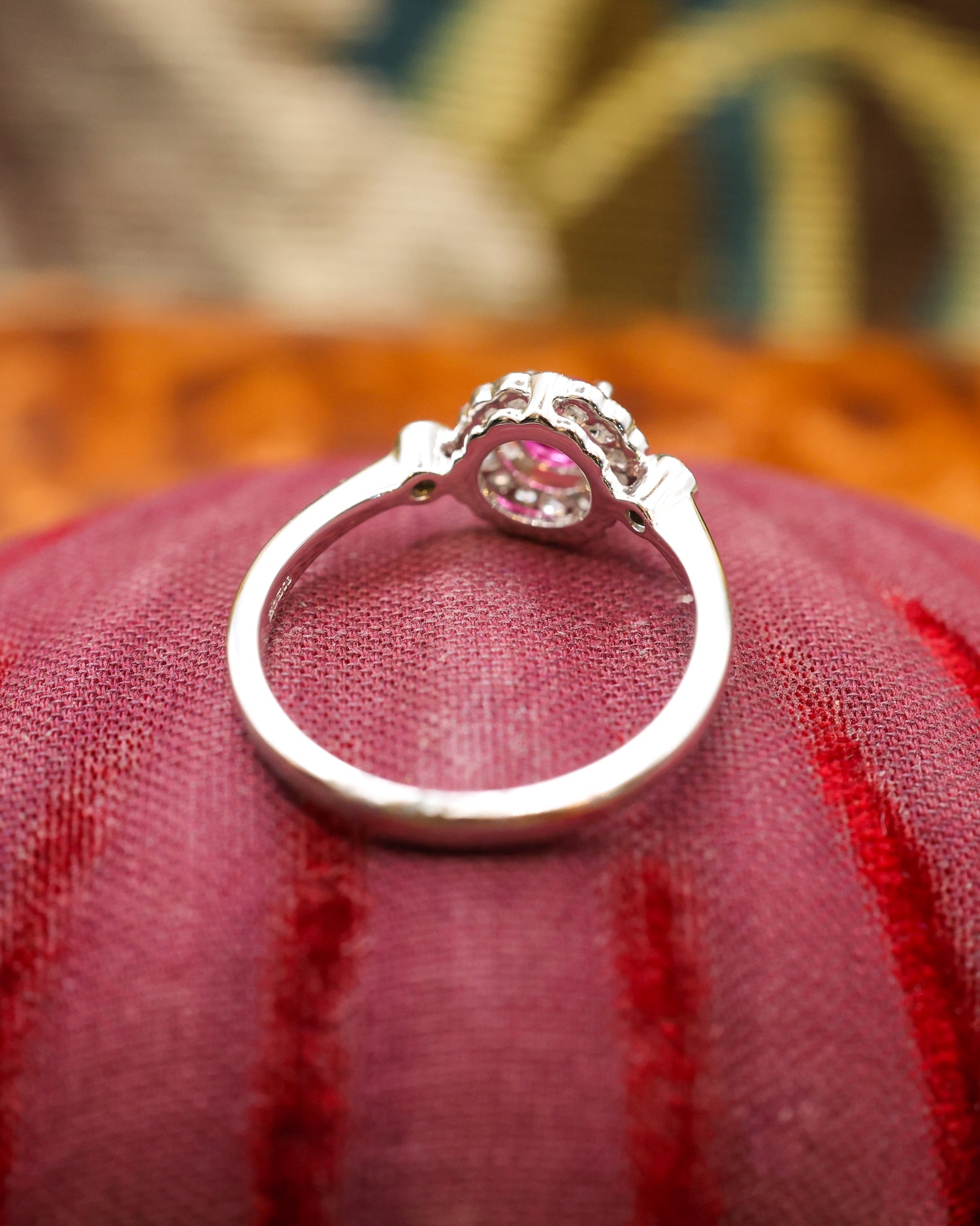18ct White Gold Burmese Ruby & Diamond Cluster Ring Preowned - Robin Haydock Antique Jewellery