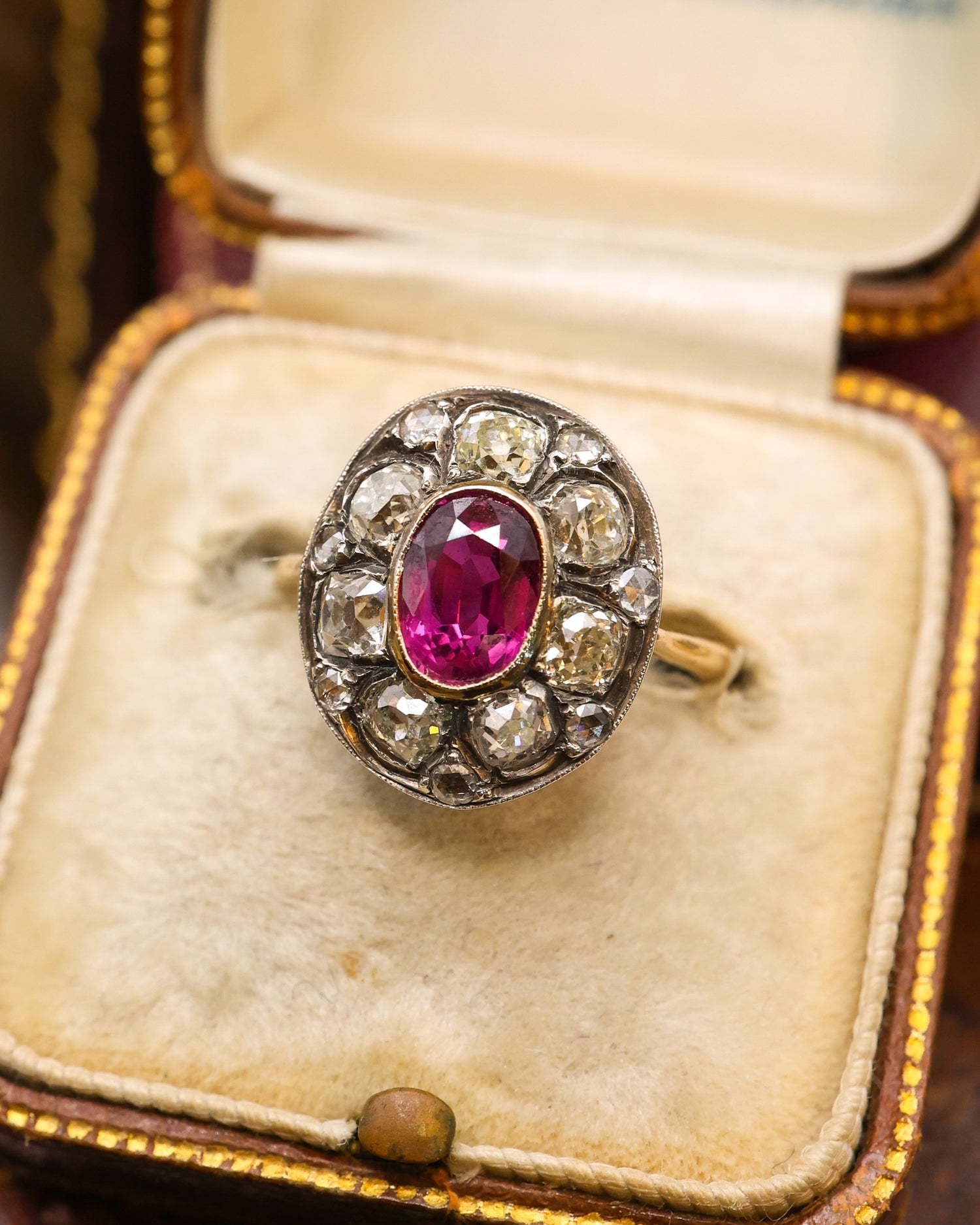 Natural "Siamese" Oval Ruby and Diamond Cluster Ring Circa 1910 - Robin Haydock Antique Jewellery