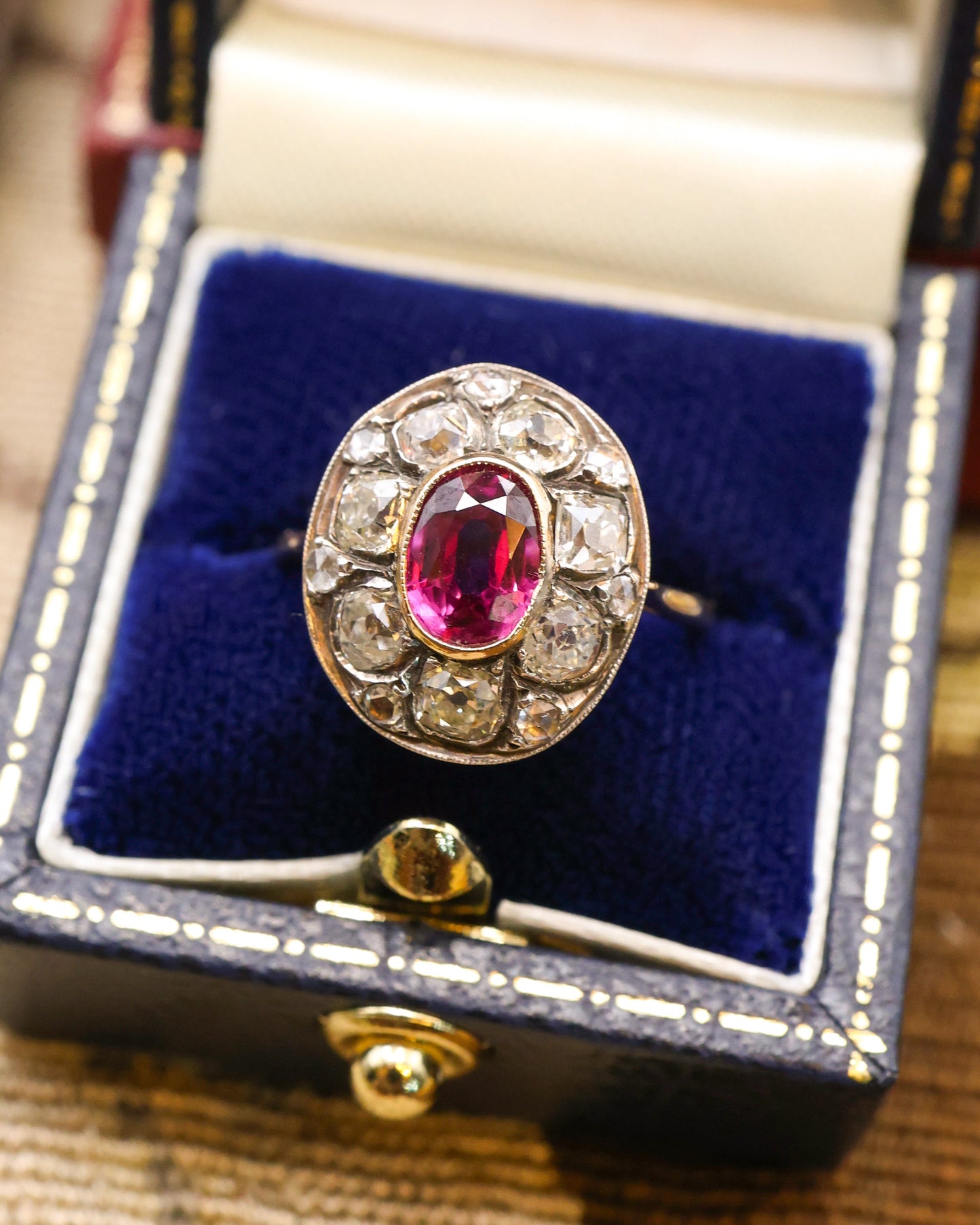 Natural "Siamese" Oval Ruby and Diamond Cluster Ring Circa 1910 - Robin Haydock Antique Jewellery