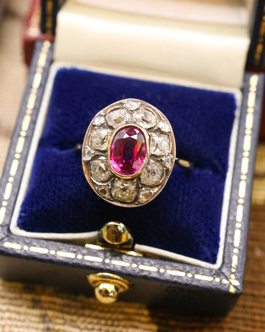 Natural "Siamese" Oval Ruby and Diamond Cluster Ring Circa 1910 - Robin Haydock Antique Jewellery