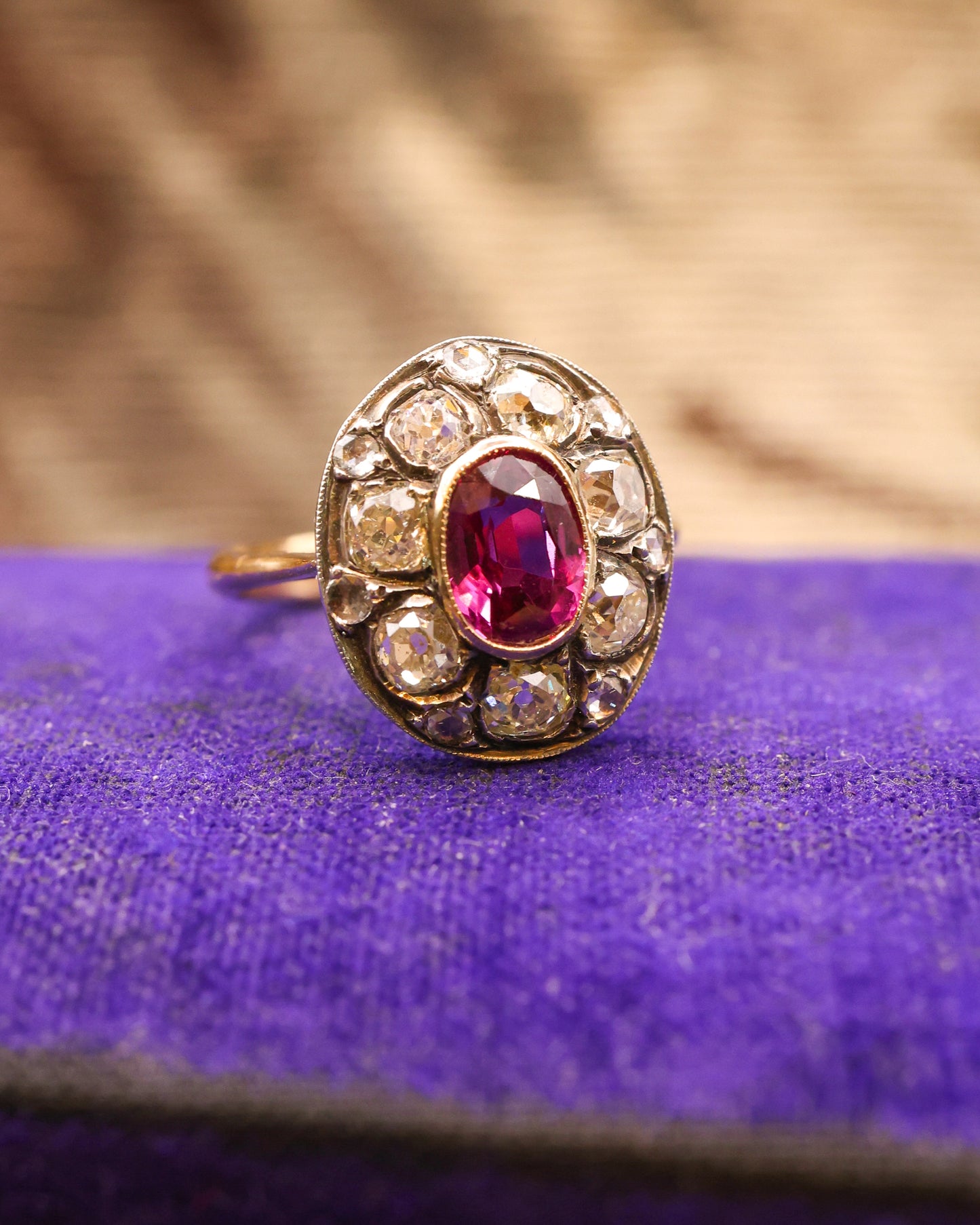 Natural "Siamese" Oval Ruby and Diamond Cluster Ring Circa 1910 - Robin Haydock Antique Jewellery