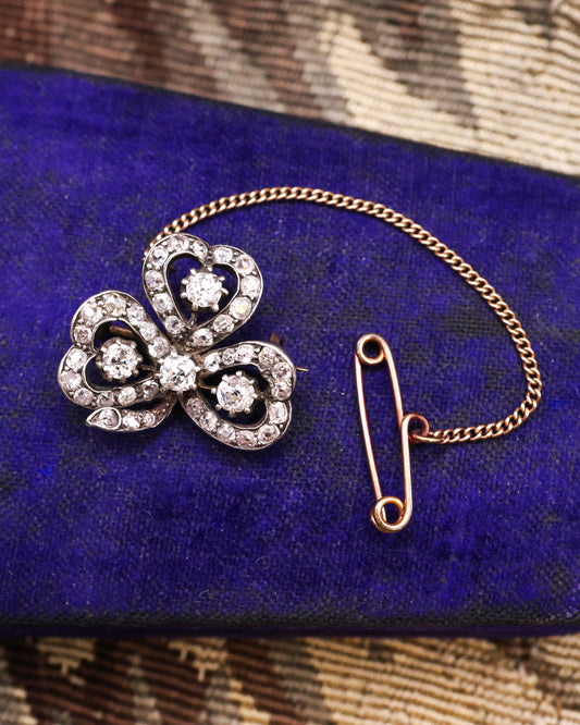A very fine Victorian Diamond Trefoil brooch. Circa 1890 - Robin Haydock Antique Jewellery