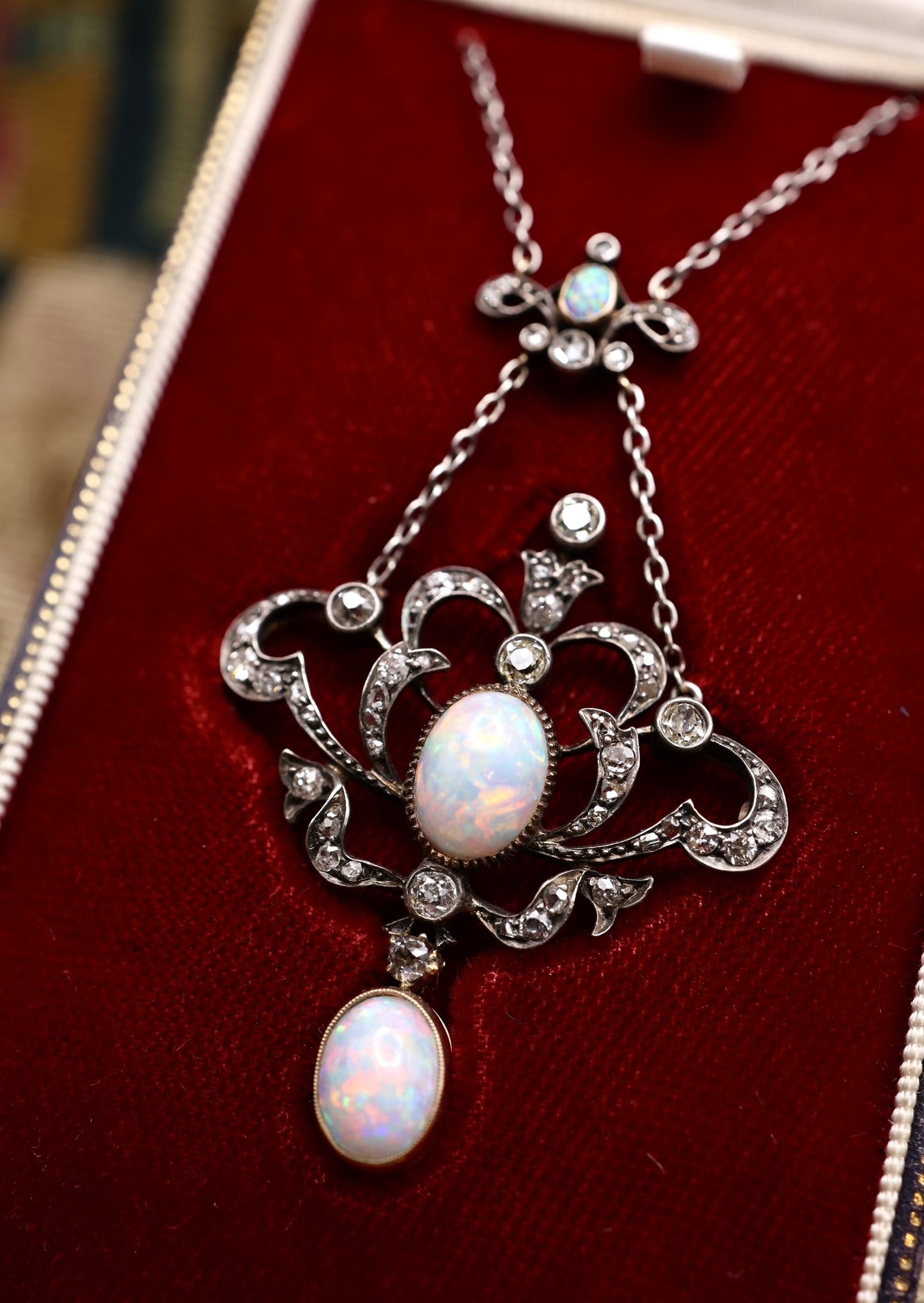 Victorian Opal and Diamond Pendant Circa 1890-1900