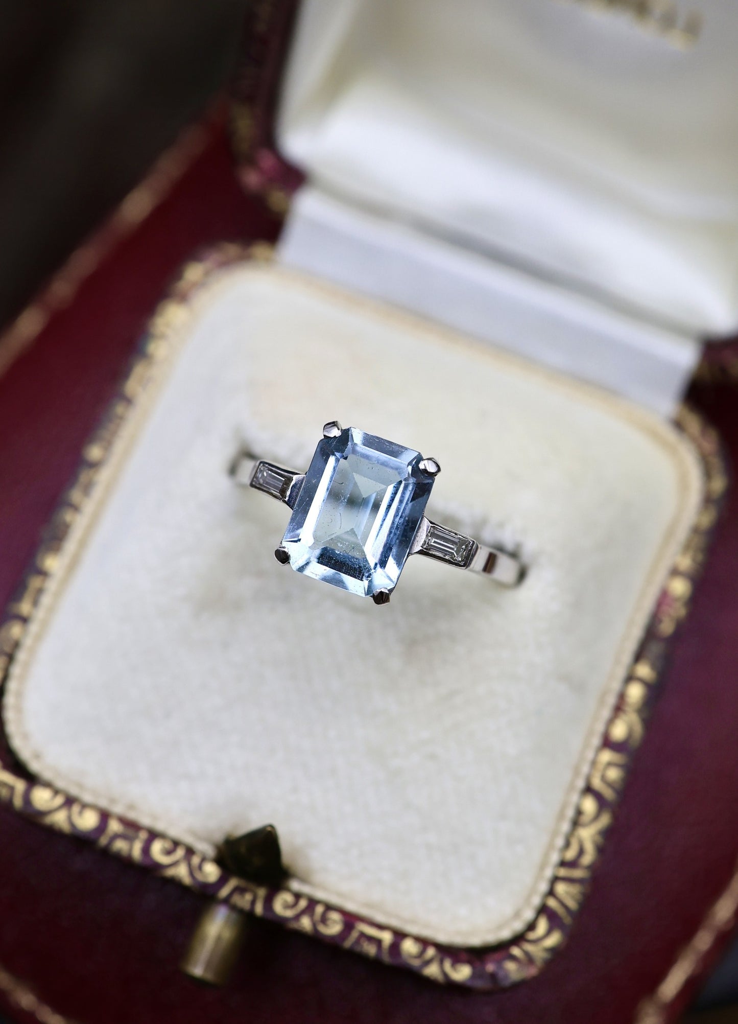 Platinum Aquamarine & Diamond Ring Circa 1950