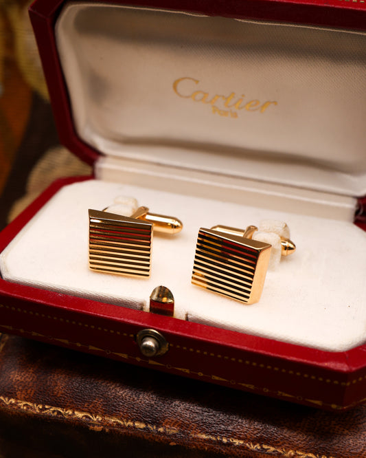 A fine pair of Vintage, 14 carat Yellow Gold Cartier Cuff links with spring "T Bar" fasteners. Circa 1990 - Robin Haydock Antiques