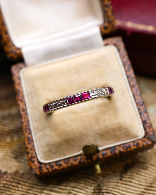 A very fine 18 ct. White Gold Ruby and Diamond Half Eternity Ring, Birmingham Marks for 1966. - Robin Haydock Antiques