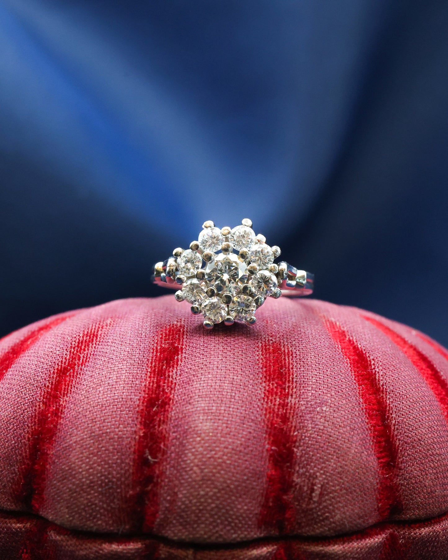 A very fine Platinum (950), & Palladium Cluster Ring, raised claw set with 1.20 Carats of G - H Colour, SI1 Clarity Diamonds. Mid - Late 20th Century. - Robin Haydock Antique Jewellery