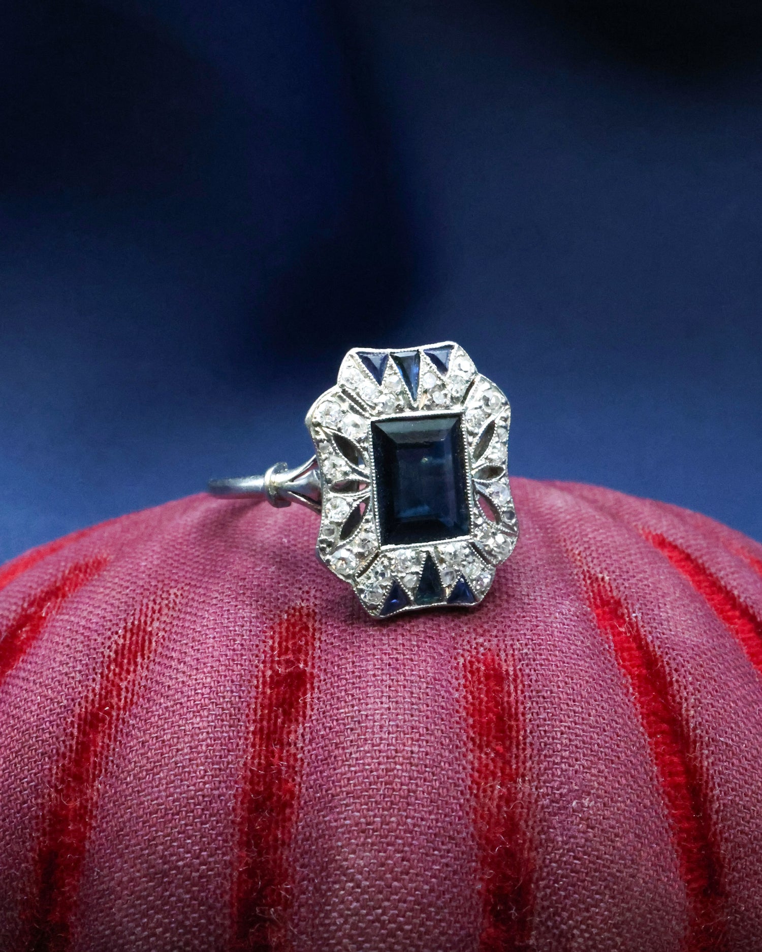 Art Deco Rectangular Sapphire and Diamond Dress Ring Circa 1920-1935 - Robin Haydock Antique Jewellery