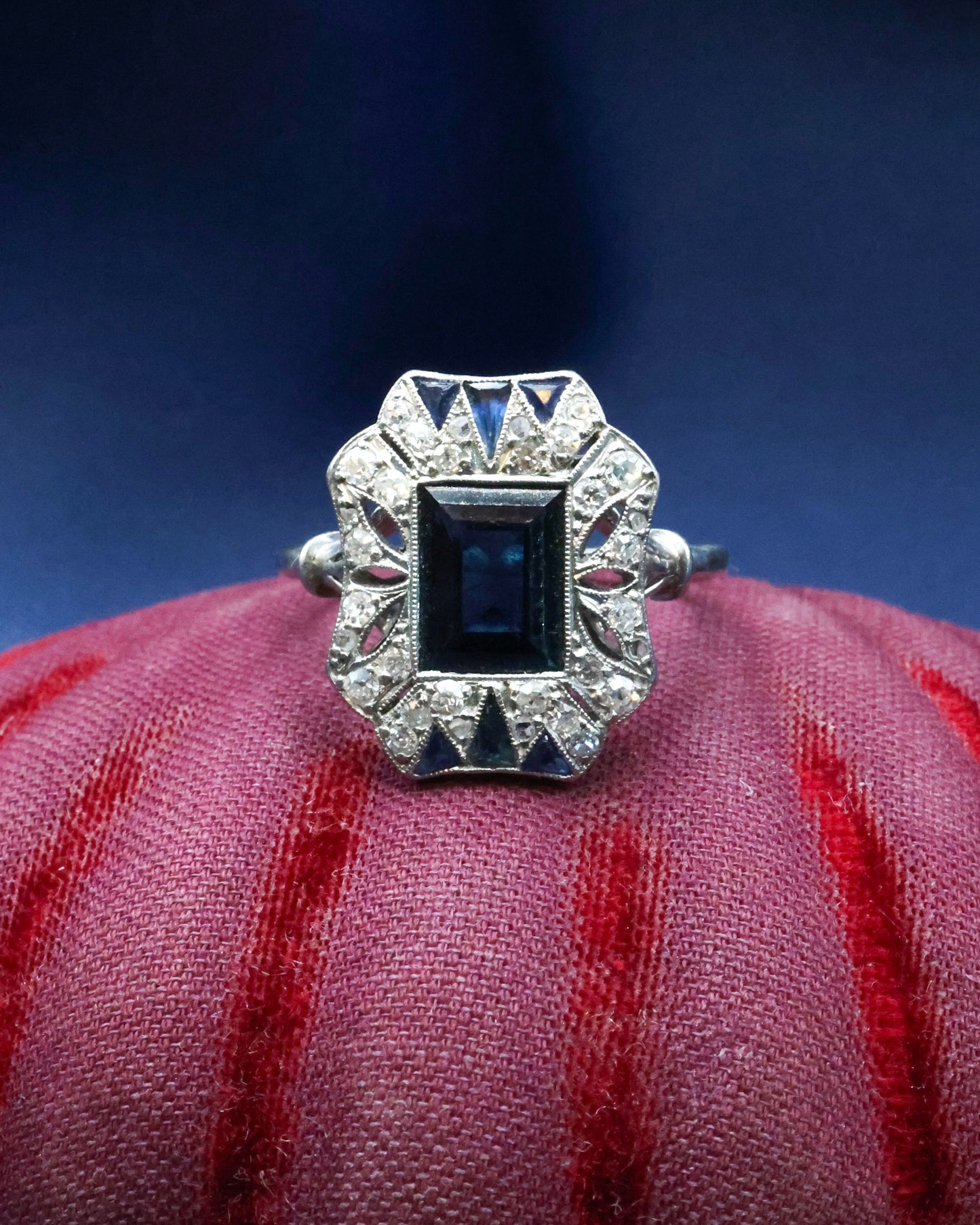 Art Deco Rectangular Sapphire and Diamond Dress Ring Circa 1920-1935 - Robin Haydock Antique Jewellery