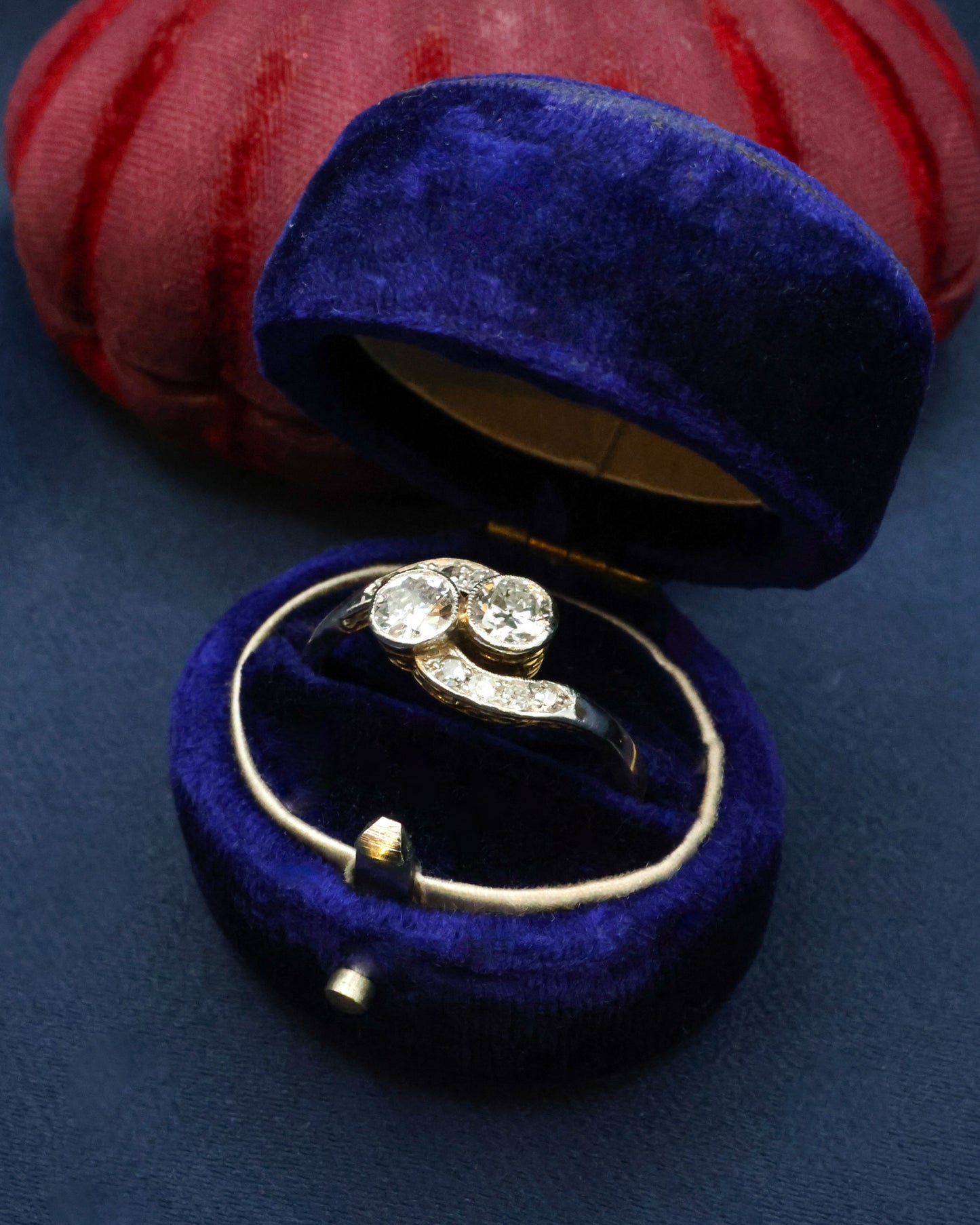 Engraved Diamond Two Stone Twist Ring Circa 1930 - Robin Haydock Antique Jewellery