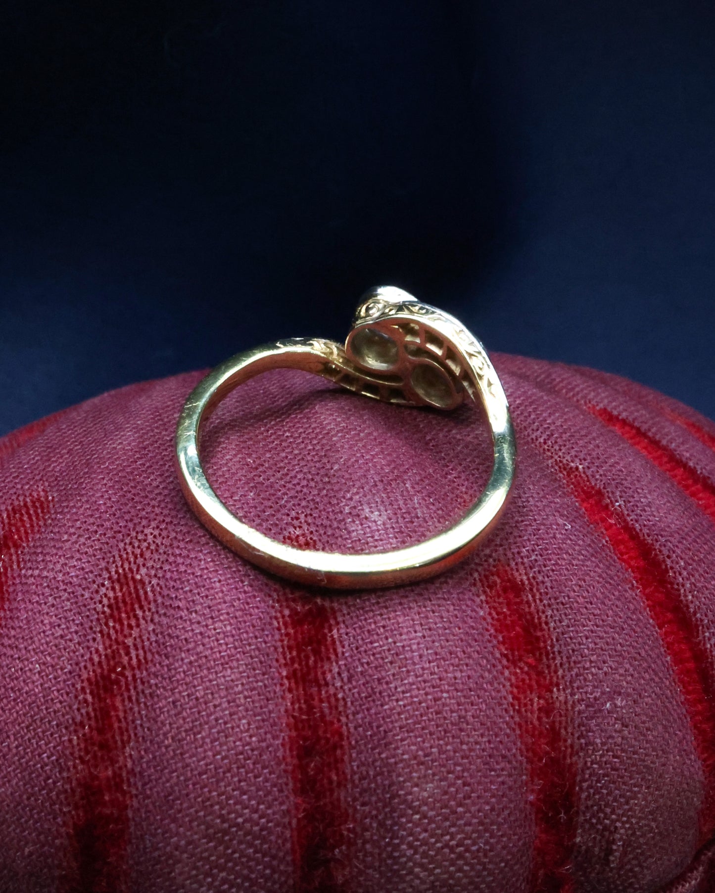 Engraved Diamond Two Stone Twist Ring Circa 1930 - Robin Haydock Antique Jewellery