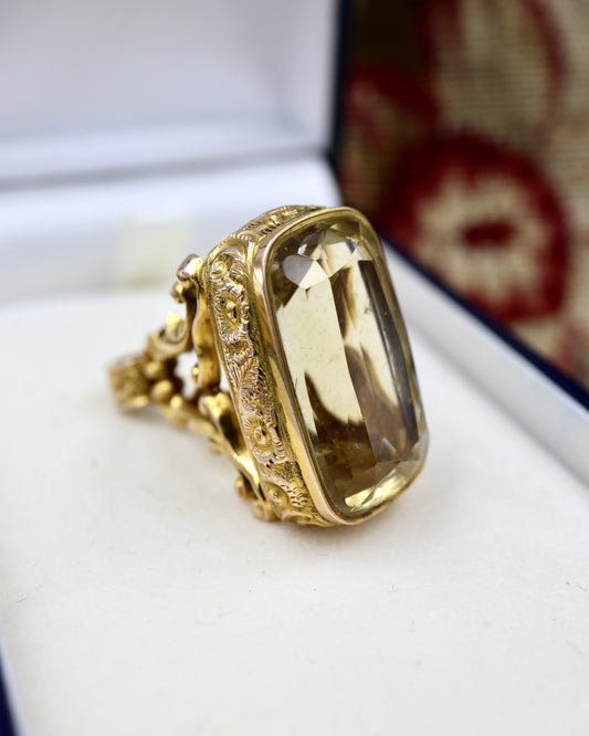 A very fine 9ct yellow Gold Citrine set Seal (marked) on a Silk band with Gold Buckle , 1908 - 1909 - Robin Haydock Antiques