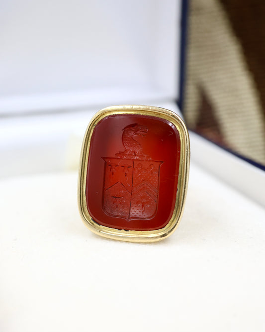 A Beautiful Antique 15ct Yellow Gold & Carnelian Heraldic Intaglio Seal Circa 1830 - Robin Haydock Antiques