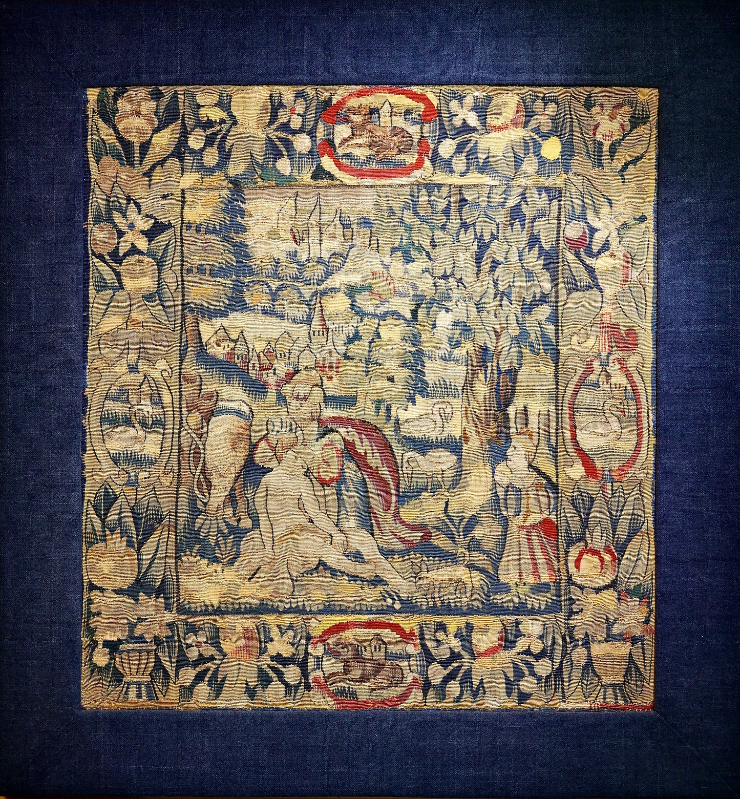 A very fine hand woven silk and wool English miniature Tapestry "The Good Samaritan",  attributed to Sheldon (see notes). English Circa 1580 - 1600