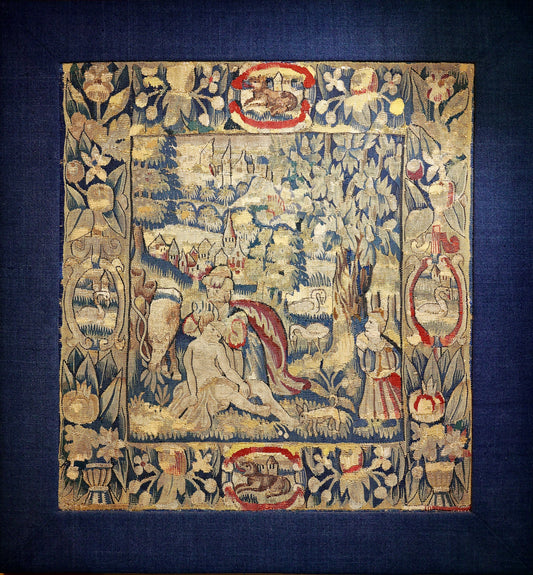 A very fine hand woven silk and wool English miniature Tapestry "The Good Samaritan",  attributed to Sheldon (see notes). English Circa 1580 - 1600 - Robin Haydock Antiques