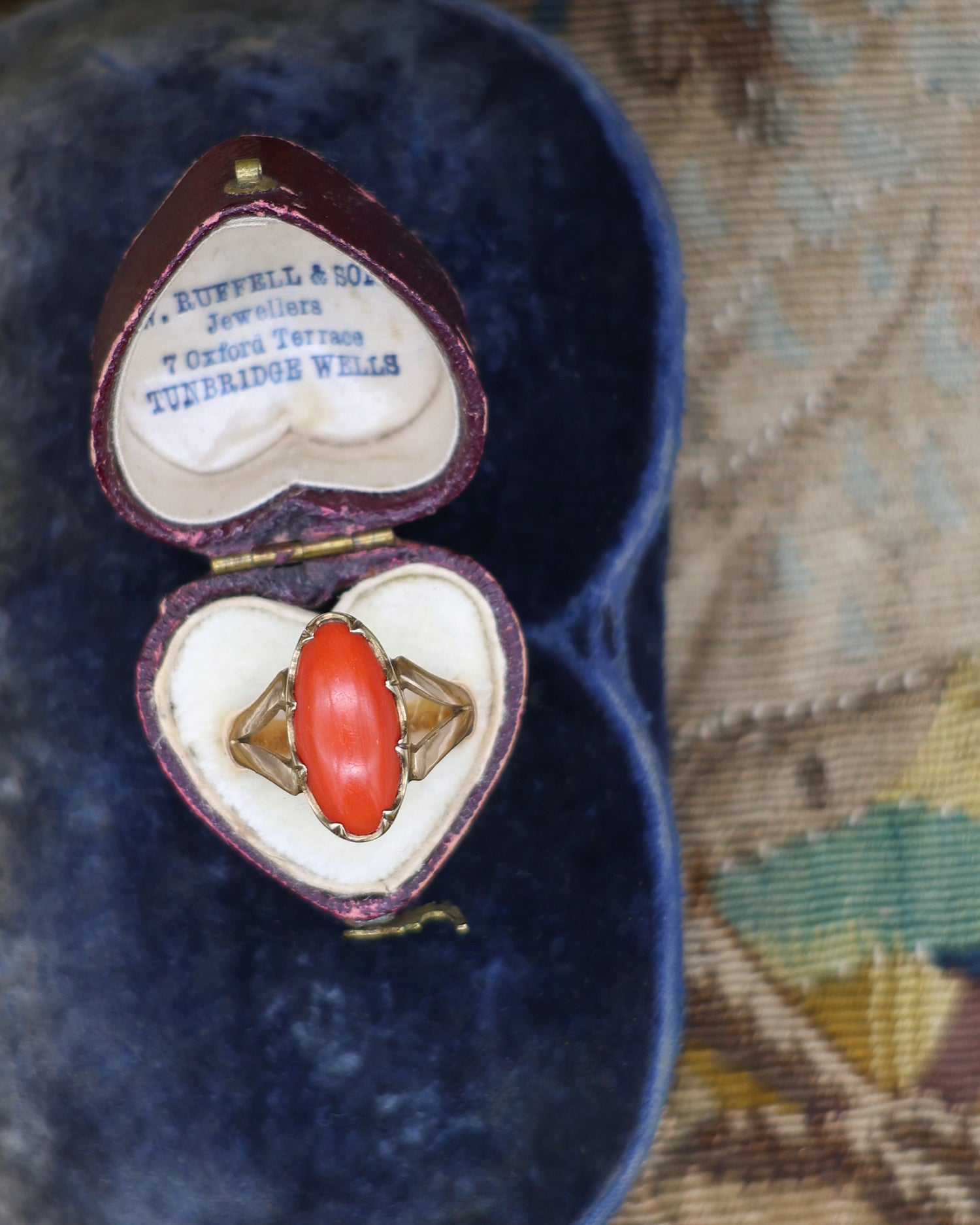 18 Ct. Yellow Gold (Tested) French (Marks) Coral ring  Circa 1900 - Robin Haydock Antique Jewellery