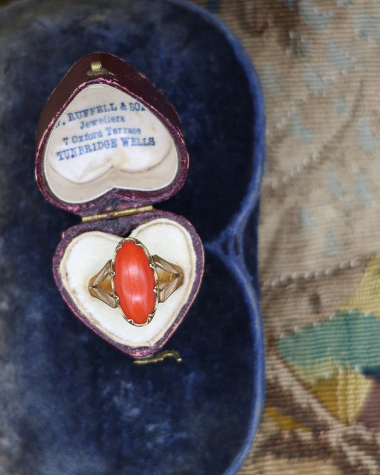 18 Ct. Yellow Gold (Tested) French (Marks) Coral ring  Circa 1900 - Robin Haydock Antique Jewellery
