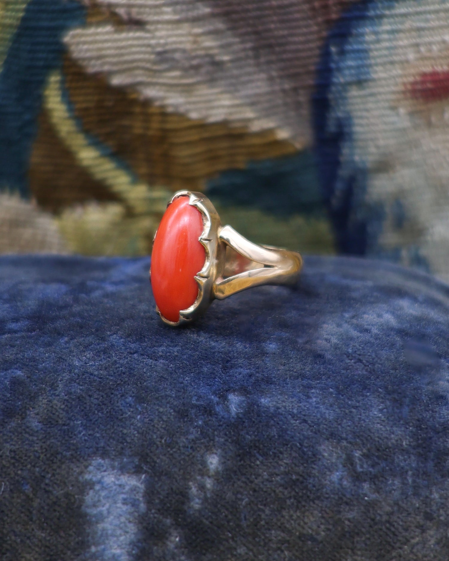 18 Ct. Yellow Gold (Tested) French (Marks) Coral ring  Circa 1900 - Robin Haydock Antique Jewellery