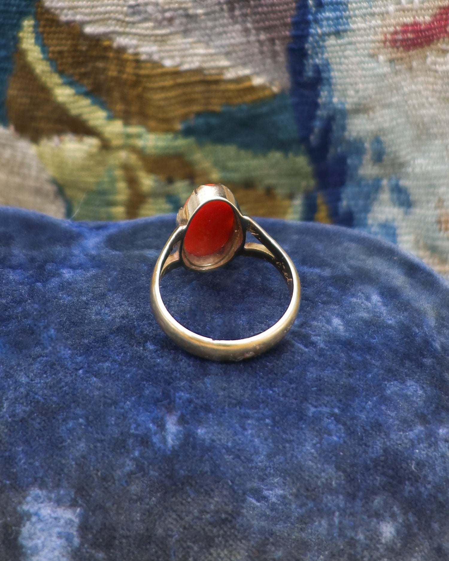 18 Ct. Yellow Gold (Tested) French (Marks) Coral ring  Circa 1900 - Robin Haydock Antique Jewellery