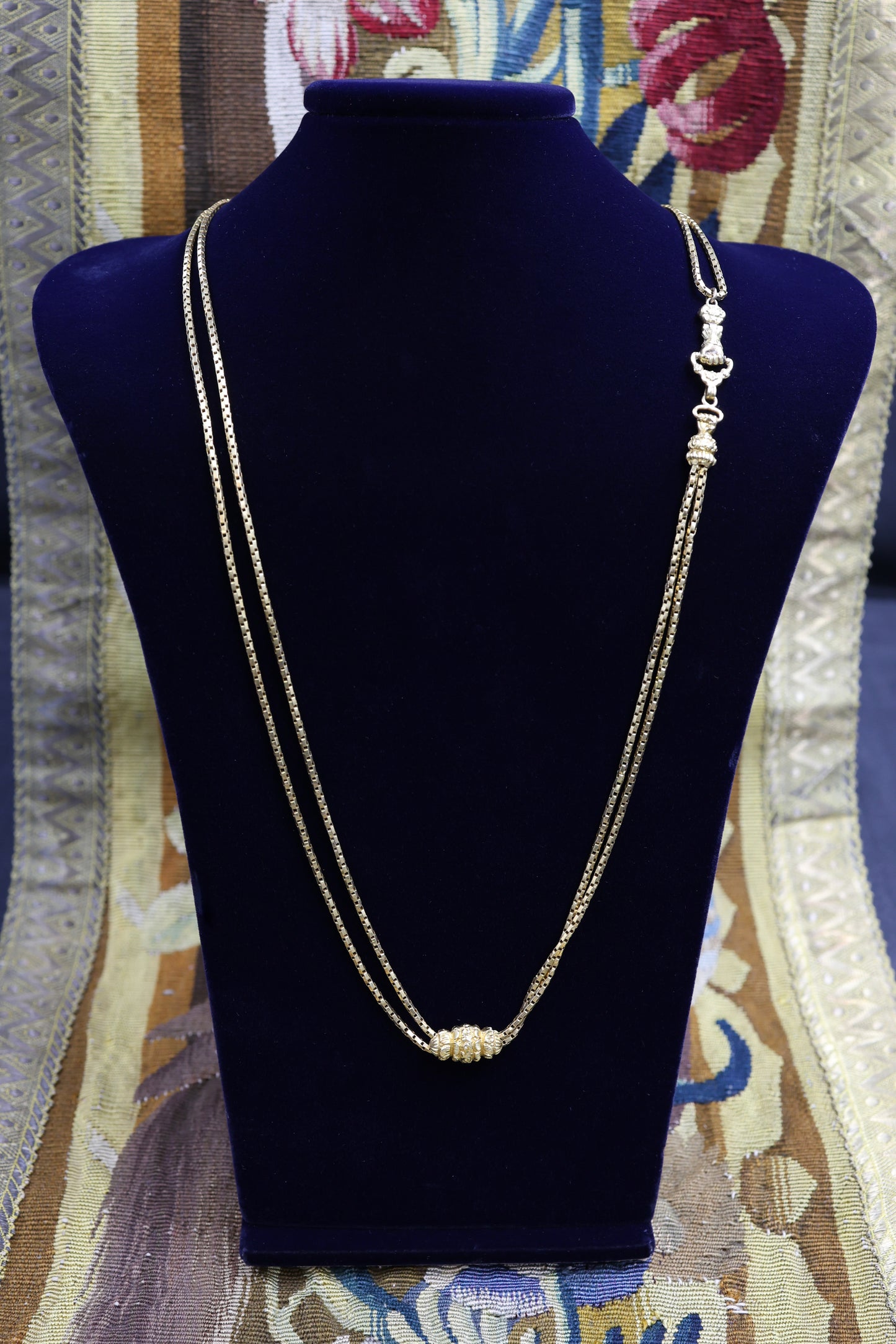 An exceptional example of a French (marked) 18ct Yellow Gold Double Slide Long Guard Chain Circa 1830