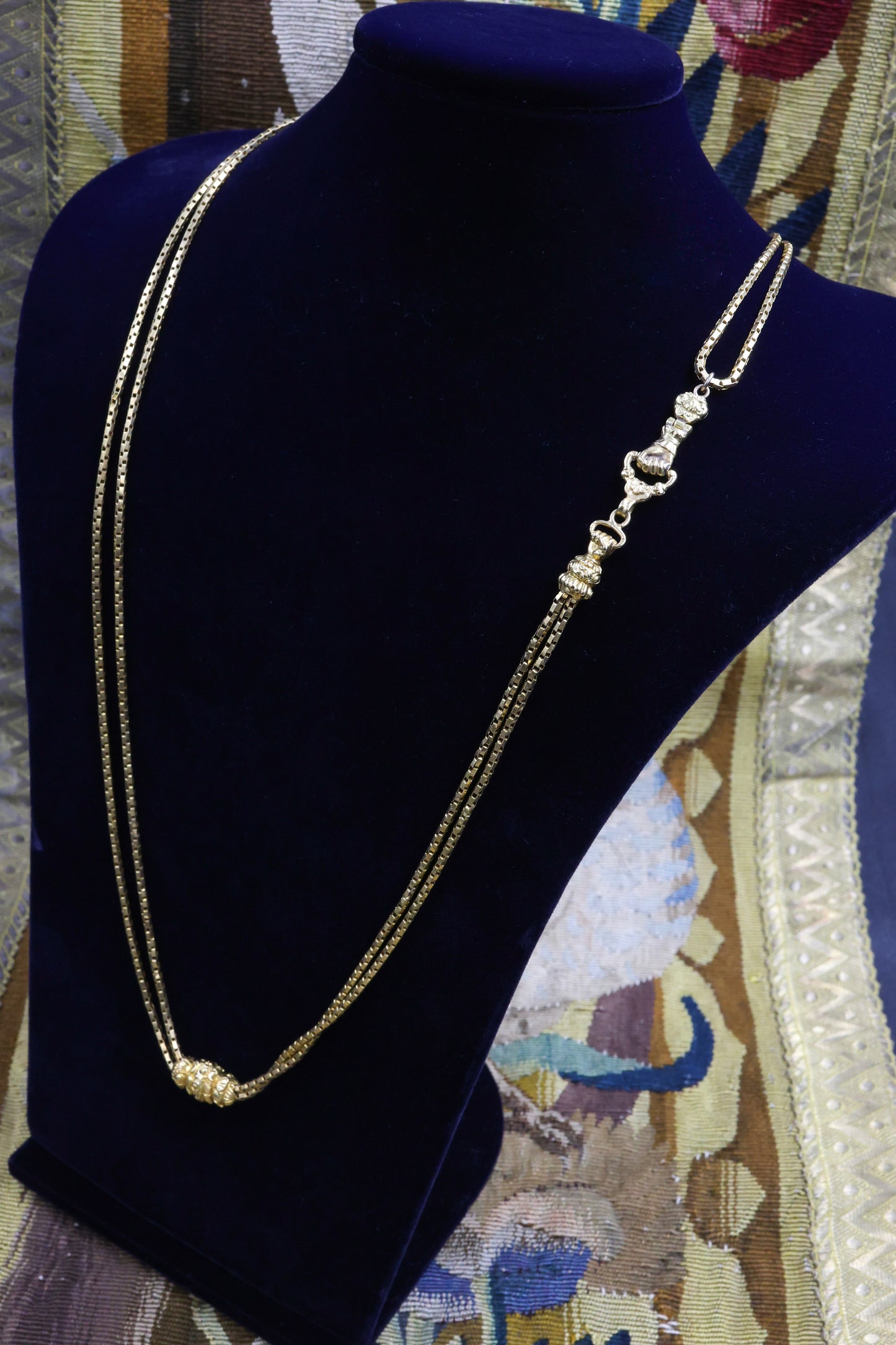 An exceptional example of a French (marked) 18ct Yellow Gold Double Slide Long Guard Chain Circa 1830