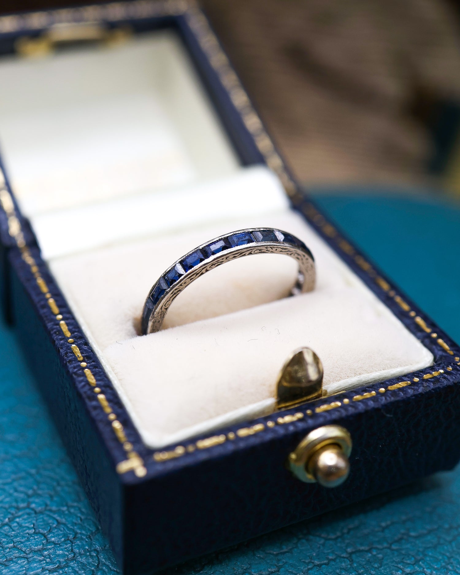 Engraved Sapphire Eternity Ring Circa 1935 - Robin Haydock Antique Jewellery
