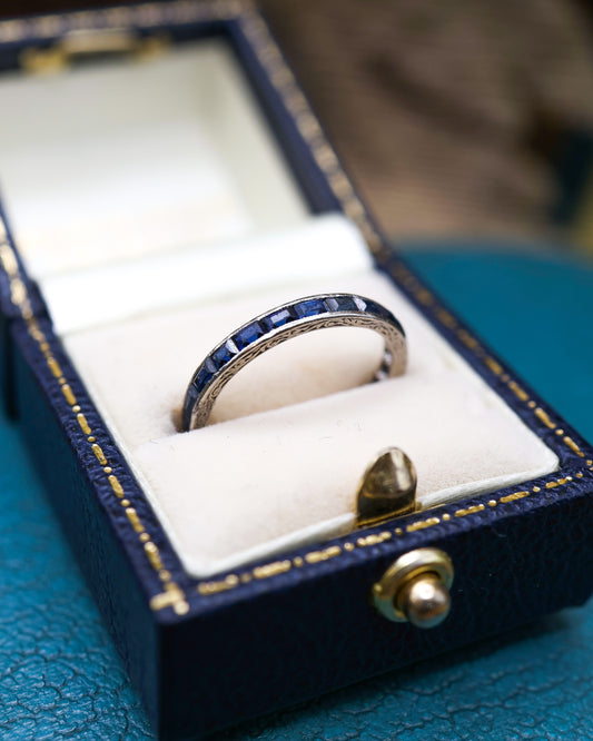 Engraved Sapphire Eternity Ring Circa 1935 - Robin Haydock Antique Jewellery