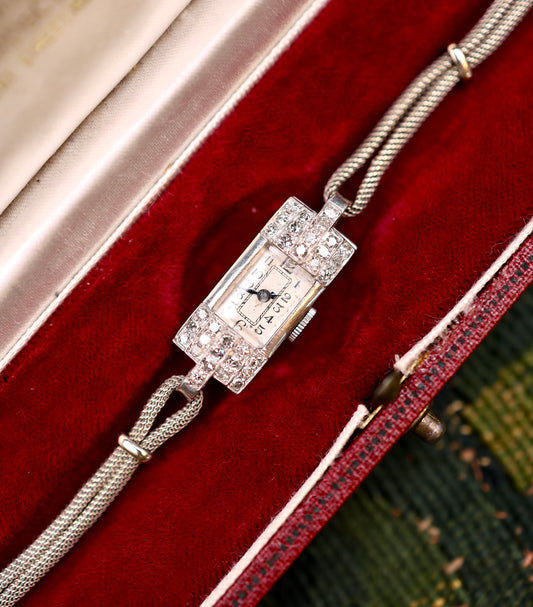 Platinum Diamond Cocktail Watch Circa 1930 (9ct Strap) - Robin Haydock Antiques