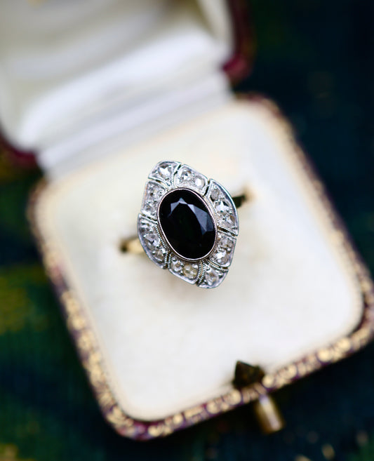 An Antique 18ct Yellow Gold & Platinum Art Deco Sapphire &  Diamond Cluster Ring Circa 1930 - Robin Haydock Antiques