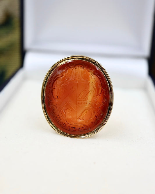 A Very Elegant 15 Carat Yellow Gold (tested) Carnelian "Intaglio" Seal. English Circa 1860