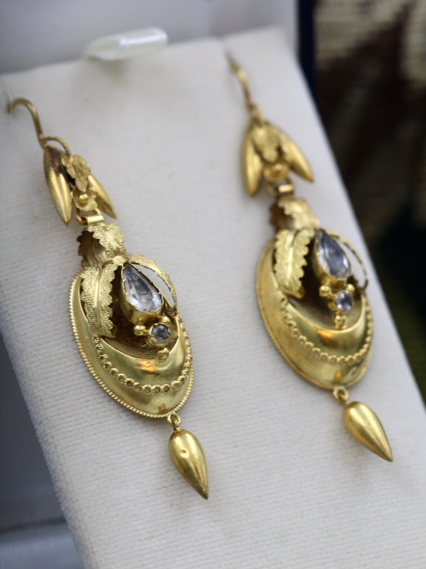 An exceptional pair of 15 carat Yellow Gold and Crystal Earrings. - Robin Haydock Antiques