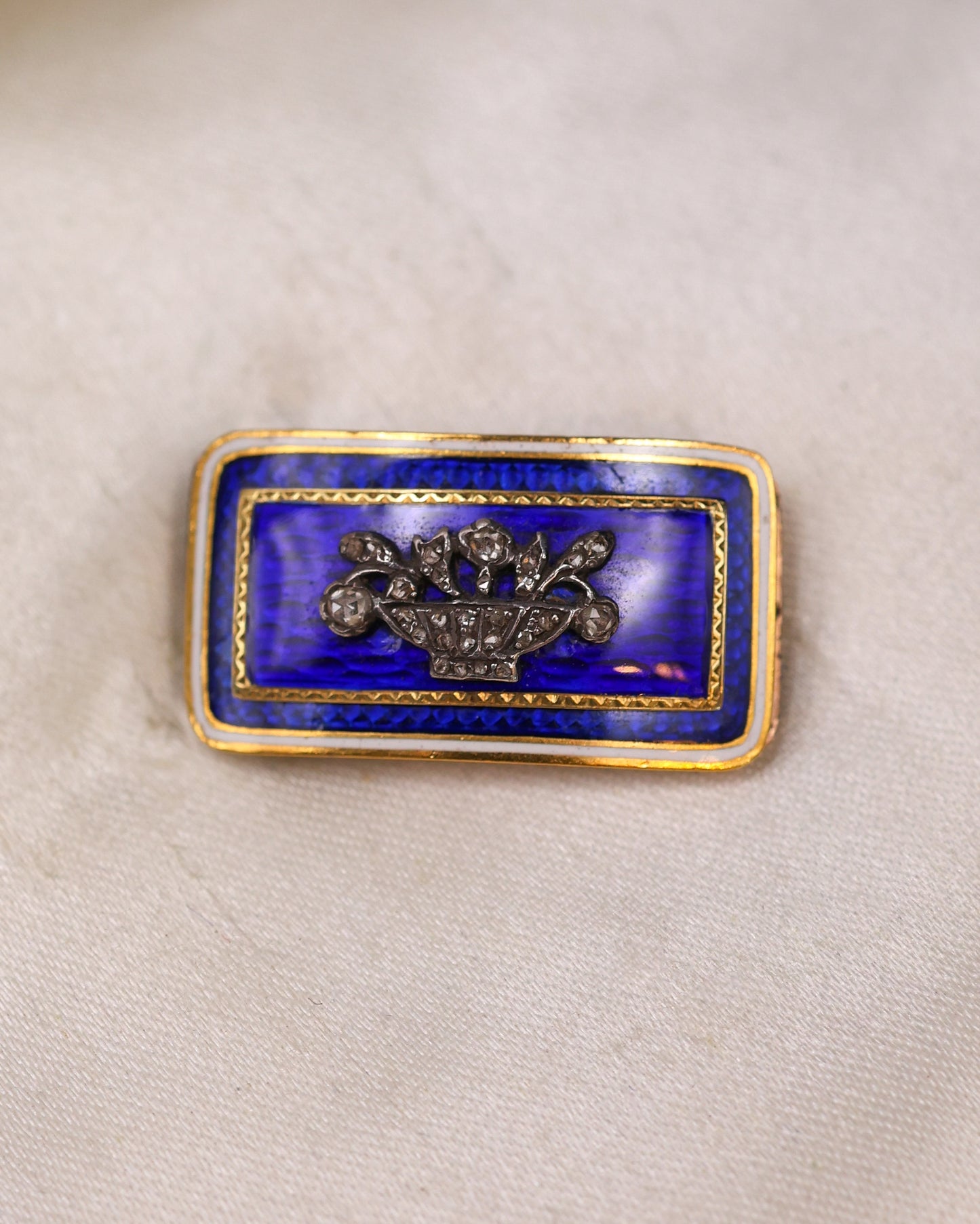 High Carat Yellow Gold (tested), Seed Pearl & Blue Enamel. Double Strand Clasp, Circa 1870 - Robin Haydock Antique Jewellery
