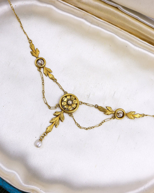 A very fine 18ct Yellow Gold & Seed Pearl Belle Époque Necklace, French marks. Circa 1900 - Robin Haydock Antique Jewellery