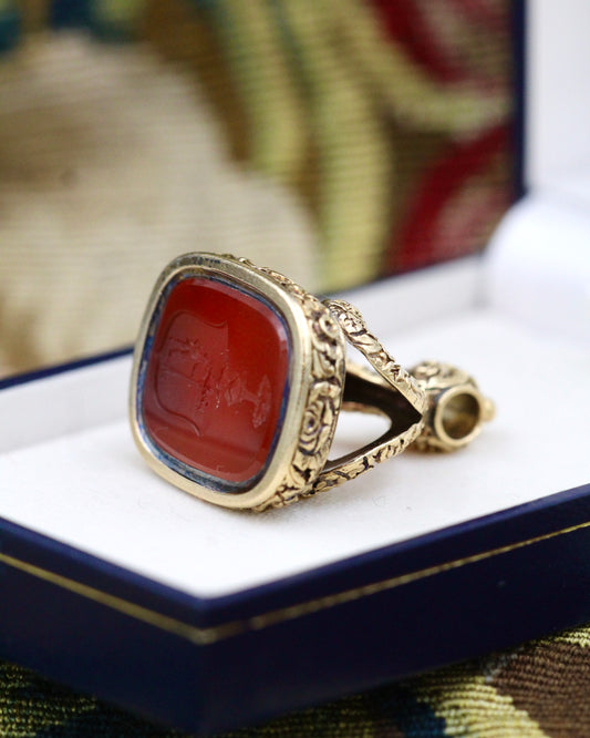 A very fine High Carat Yellow Gold (tested) seal set with a Carnelian Intaglio. English C1830 - Robin Haydock Antiques