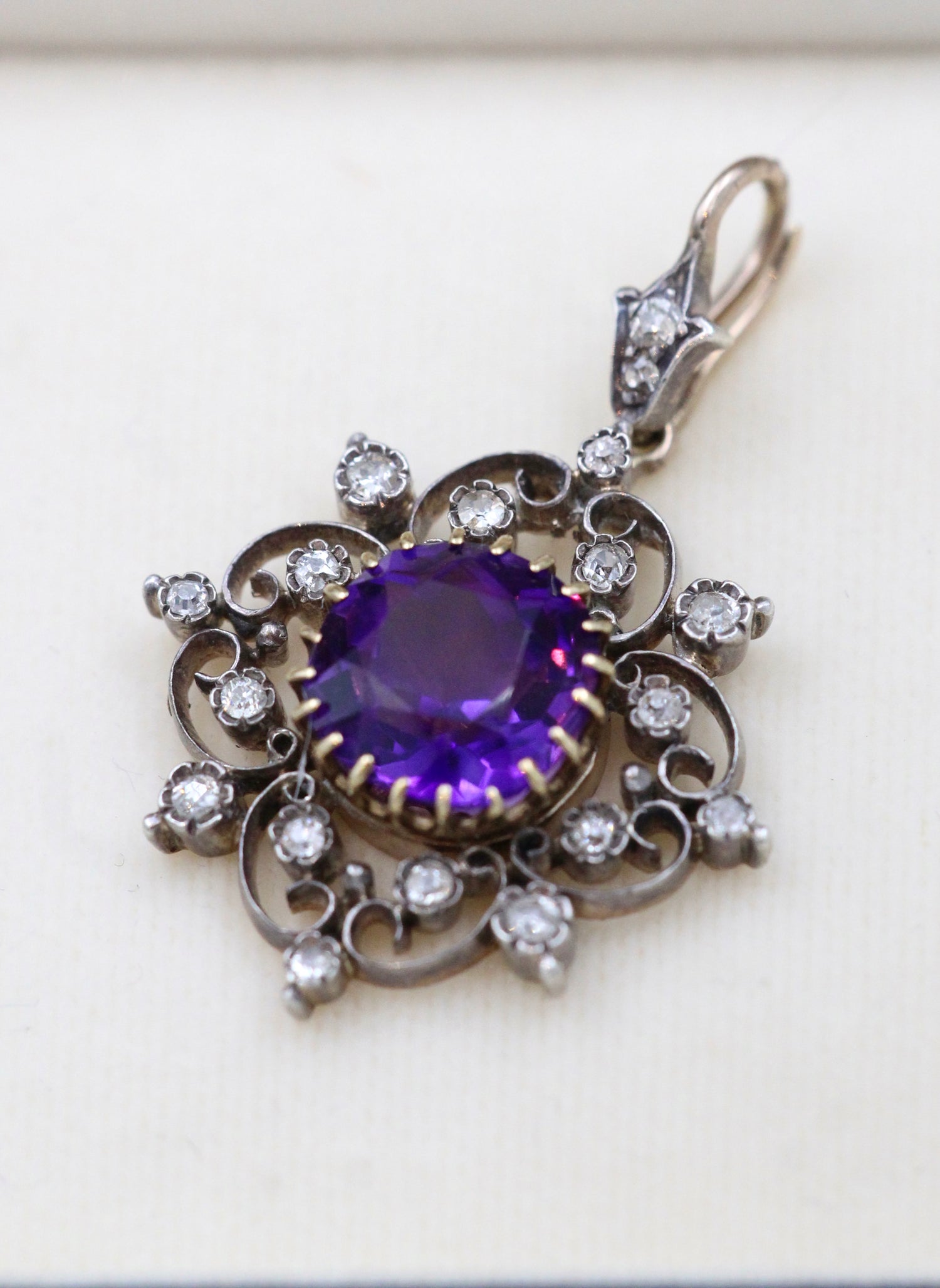 A very fine Victorian High Carat (tested),Yellow Gold, Silver tipped Amethyst & Diamond Pendant. English Circa 1880 - Robin Haydock Antiques