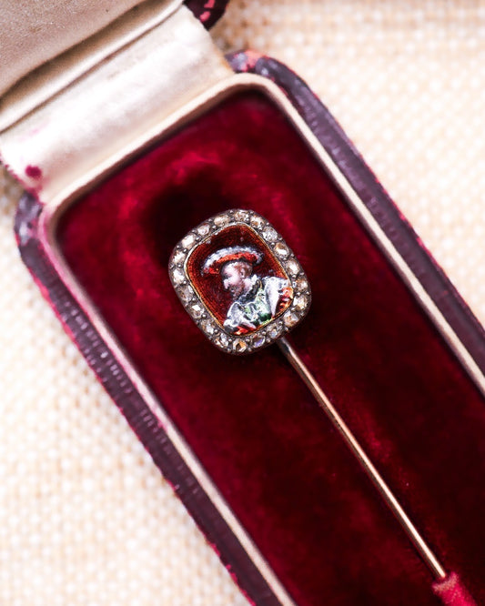 A very fine Antique  Enamel Miniature of François I of France with a Diamond Frame, Circa 1880 - Robin Haydock Antique Jewellery