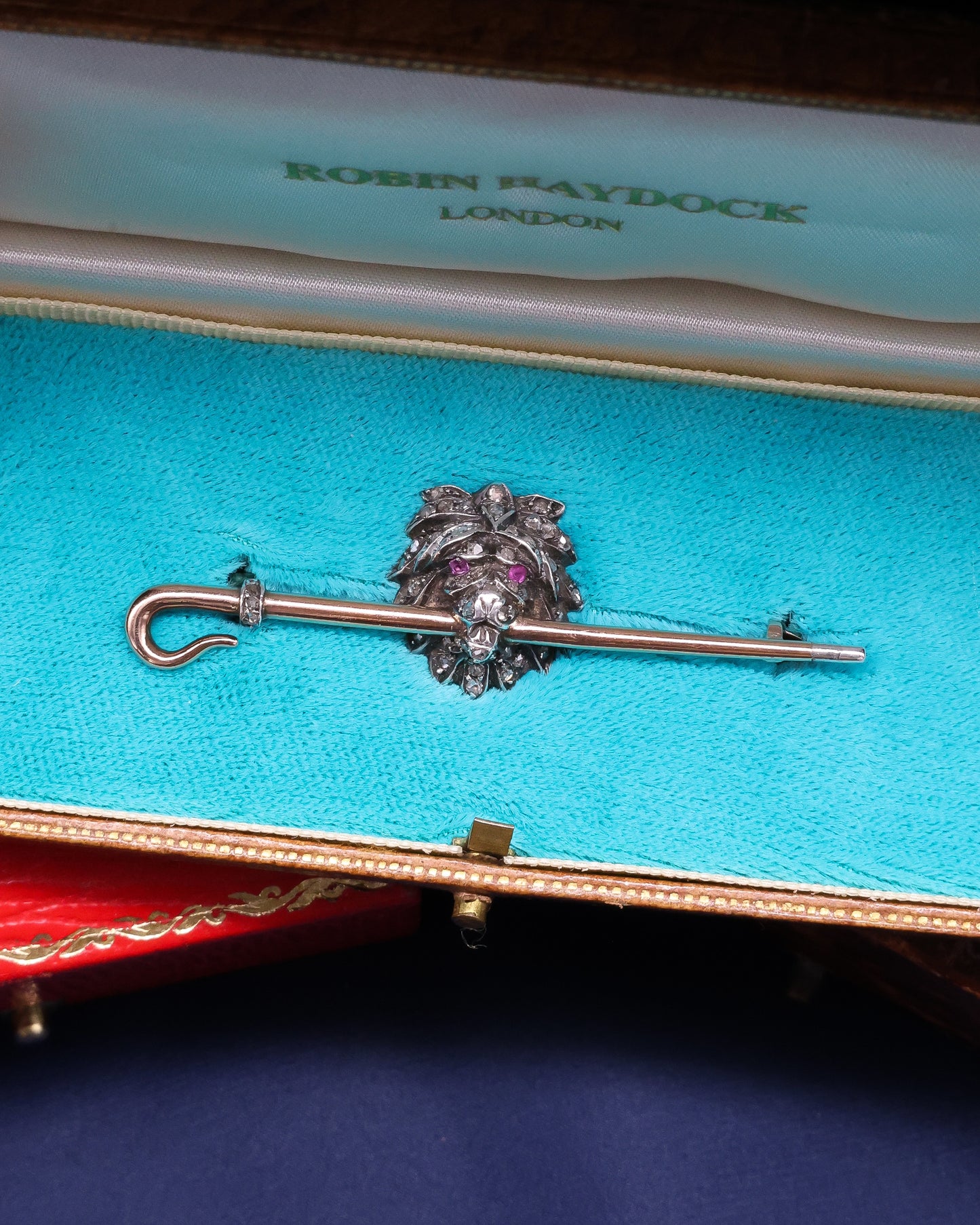 A very fine Antique Diamond & Ruby, Lion Head Stockpin Circa 1880 - Robin Haydock Antique Jewellery