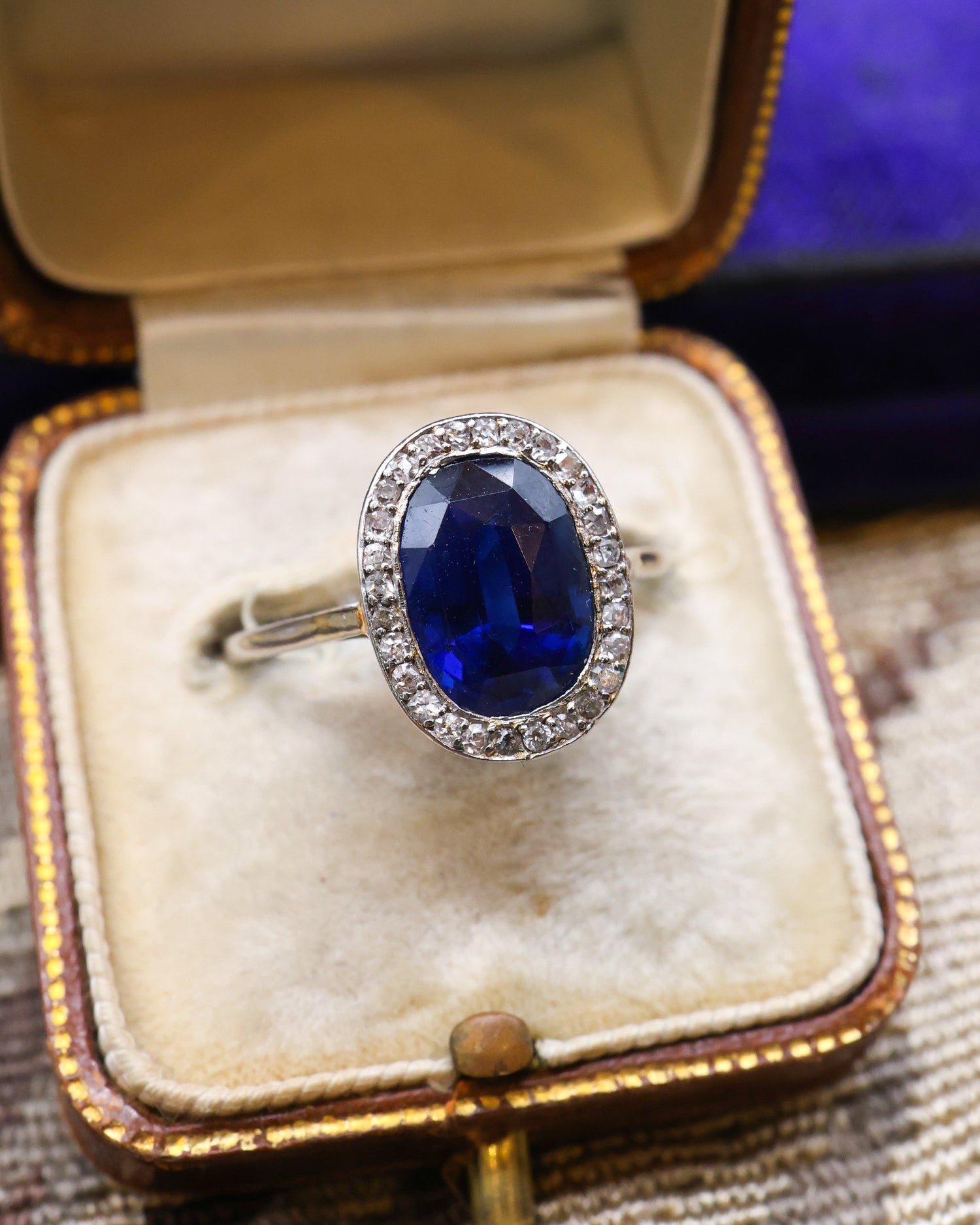 18ct Yellow Gold & Platinum 3.5ct Natural Sapphire & Diamond Cluster Ring Circa 1910/1920 - Robin Haydock Antique Jewellery