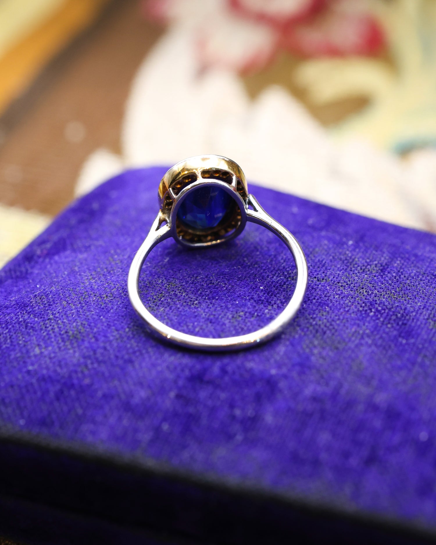 18ct Yellow Gold & Platinum 3.5ct Natural Sapphire & Diamond Cluster Ring Circa 1910/1920 - Robin Haydock Antique Jewellery