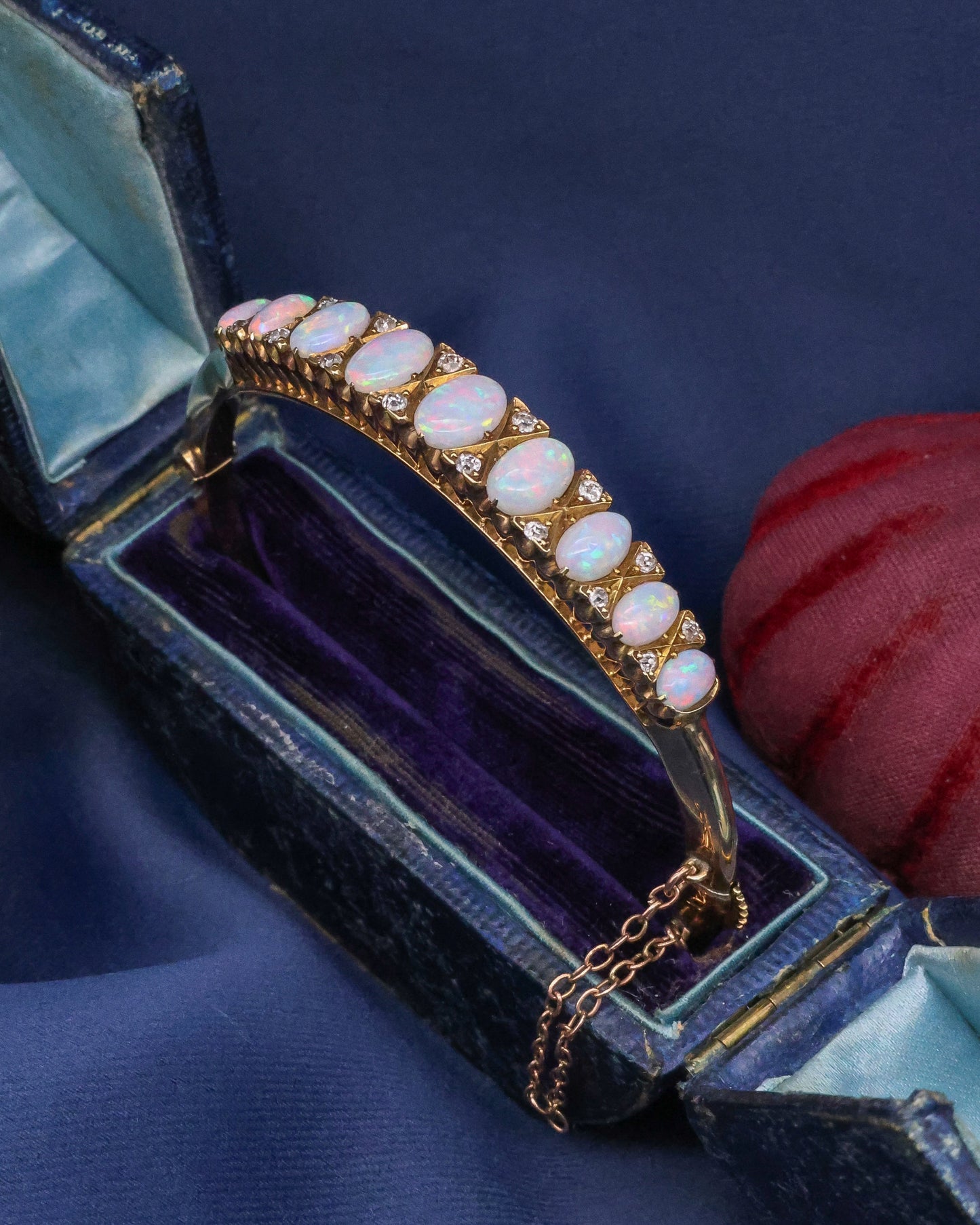 A very fine Graduated Opal and Diamond Bangle set in 15ct Yellow Gold, English, Circa 1905 - Robin Haydock Antique Jewellery