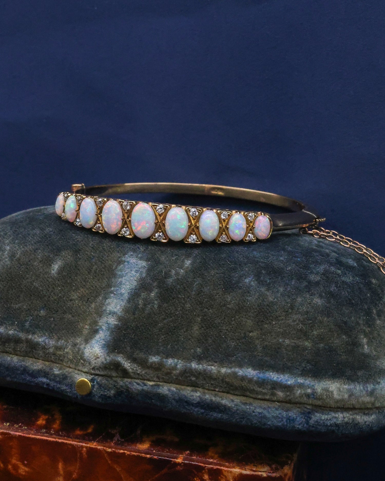 A very fine Graduated Opal and Diamond Bangle set in 15ct Yellow Gold, English, Circa 1905 - Robin Haydock Antique Jewellery