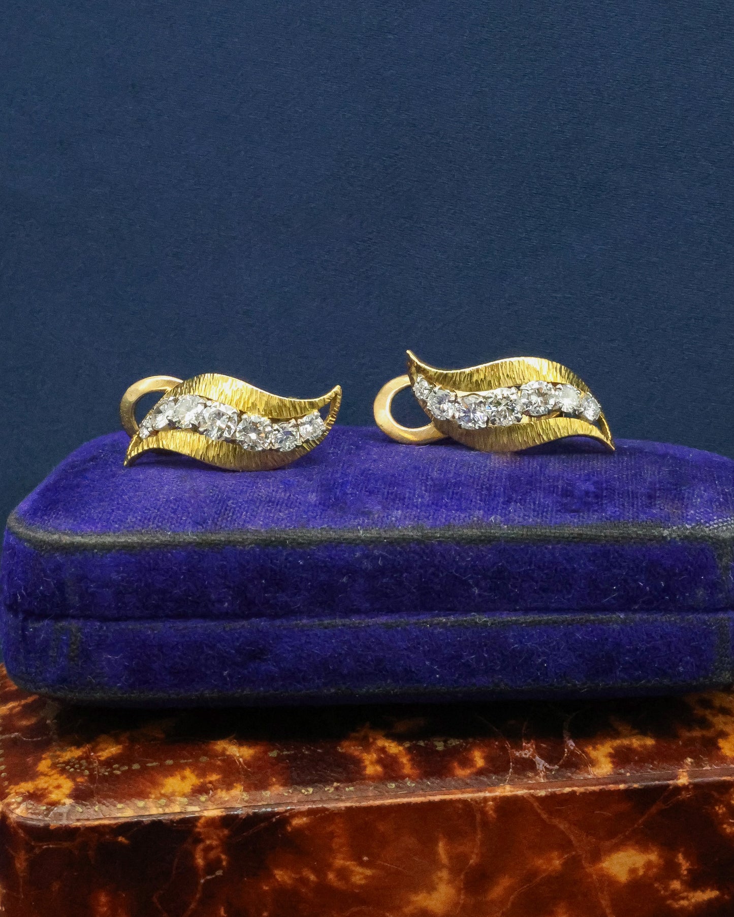 A very fine pair of Vintage Diamond & 18 carat Yellow Gold Earrings, English, Circa 1980 - Robin Haydock Antique Jewellery