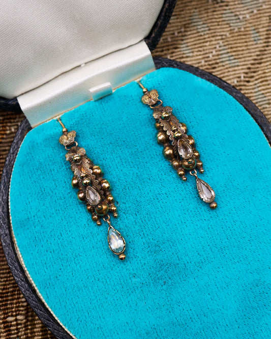 A very fine pair of Antique Aquamarine Drop Earrings set in High Carat Yellow Gold, English, Circa 1830 - Robin Haydock Antiques